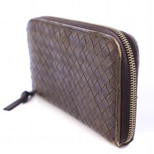 BOTTEGA VENETA イントレチャート 長財布 ロングウォレット ラウンドファスナー レザー 茶 ブラウン /BB OH