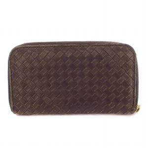 BOTTEGA VENETA イントレチャート 長財布 ロングウォレット ラウンドファスナー レザー 茶 ブラウン /BB OH