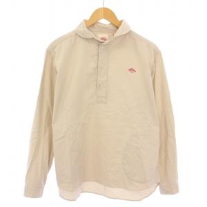 丸えりオックスシャツ カジュアル プルオーバー 長袖 丸襟 ハーフボタン ロゴ 刺繍 ワンポイント 38