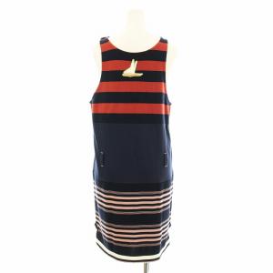 MARNI COMMESSA ワンピース ひざ丈 ノースリーブ ボーダー柄 ワッペン 40 紺 ネイビー 赤 レッド