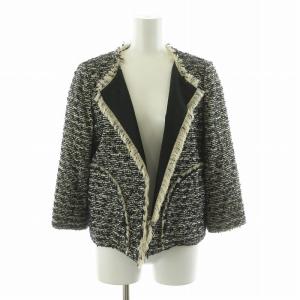 フリンジジャケット ツイード 38 ブラック ベージュ 531-150181 /NQ
