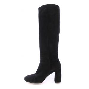 ロングブーツ ラウンドトゥ チャンキーヒール スエード 36.5 黒 ブラック /BB