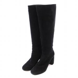 miumiu ロングブーツ ラウンドトゥ チャンキーヒール スエード 36.5 黒 ブラック /BB