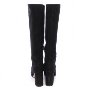 miumiu ロングブーツ ラウンドトゥ チャンキーヒール スエード 36.5 黒 ブラック /BB