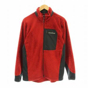 クリマエアジャケット ブルゾン フリース ジップアップ 切替 ロゴ刺繍 L 赤 レッド  黒 ブラック