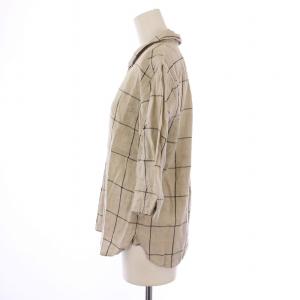 MARGARET HOWELL シャツ ブラウス 七分袖 チェック柄 リネン 2 ベージュ 578-7152009 /BM