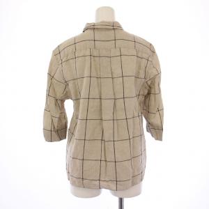 MARGARET HOWELL シャツ ブラウス 七分袖 チェック柄 リネン 2 ベージュ 578-7152009 /BM