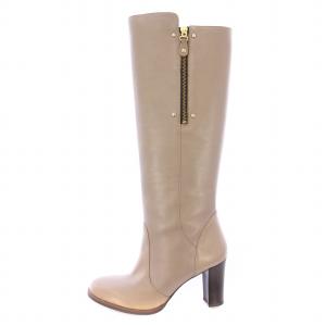 ロングブーツ ラウンドトゥ チャンキーヒール レザー 24cm グレージュ /BB