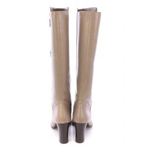 DIANA ロングブーツ ラウンドトゥ チャンキーヒール レザー 24cm グレージュ /BB