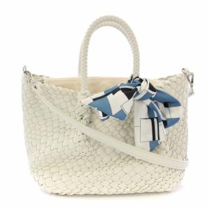 イントレチャートメッシュBAG ハンドバッグ ショルダーバッグ 2WAY スカーフ付き 白 /TK