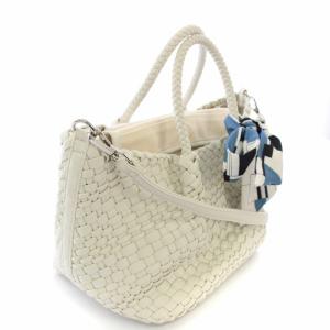 DIANA イントレチャートメッシュBAG ハンドバッグ ショルダーバッグ 2WAY スカーフ付き 白 /TK