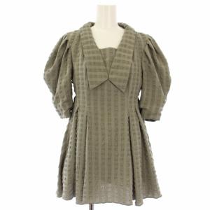 22SS ふくれチェックブラウス 半袖 36 カーキ CWFB222034 /TK