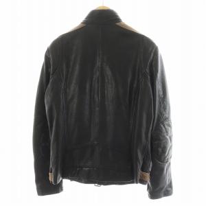 DIESEL ライダースジャケット シングル 羊革 ラムレザー M 黒 ブラック 茶 ブラウン /AN41