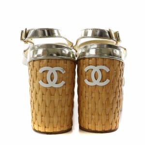 CHANEL ココマーク サンダル ストラップ ウェッジソール 37 シルバー色