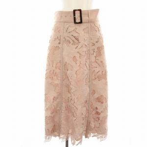 フラワーケミカルレースフレアスカート 総レース ミモレ ロング 38 ピンクベージュ 031-0220151