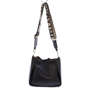 ショルダーバッグ ロゴ フェイクレザー 黒 /BM