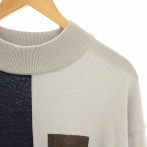 UNITED TOKYO UNITEDTOKYO カラーブロックモックネックニット セーター ウール 総柄 長袖 2 グレー 紺 ネイビー 茶 ブラウン