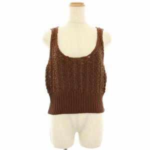 リネンニットビスチェ Linen Knit Bustier キャミソール 麻 リネン混 シアー F 茶