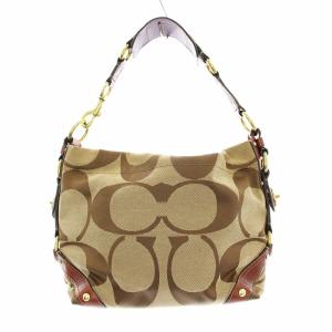 シグネチャー ワンショルダーバッグ ハンドバッグ キャンバス レザー ベージュ 茶 ブラウン 10619