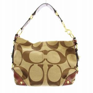 COACH シグネチャー ワンショルダーバッグ ハンドバッグ キャンバス レザー ベージュ 茶 ブラウン 10619