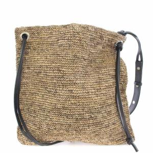 ラフィアショルダーバッグ 編み込み バイカラー 茶 ブラウン 黒 ブラック /BB