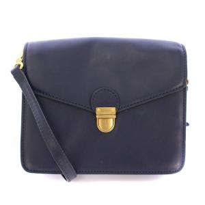 ショルダーバッグ レザー プッシュロック式 ロゴ 紺 ネイビー /BB