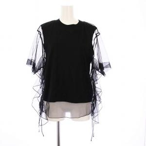 24SS ギャザーチュールトップスデザインTシャツ カットソー 半袖 F 黒 GAM-04410-A /TK