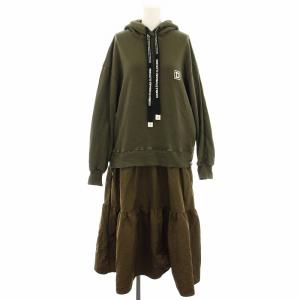 24AW メモリータフタドッキングワンピース ロング 長袖 フード 刺繍 38 カーキ 0201-100-244A