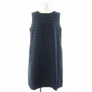 ワンピース ひざ丈 ノースリーブ ツイード 3 紺 ネイビー /AN37