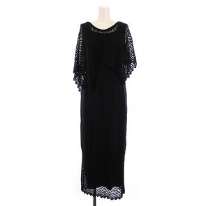 セットアップ ニットワンピース ロング ノースリーブ カットソー 半袖 レース ペチコート付き 36 黒