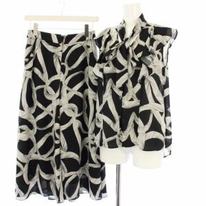 19AW セットアップ リボンプリントボウタイノースリーブ フレアパンツ 総柄 38 黒 白 /TK