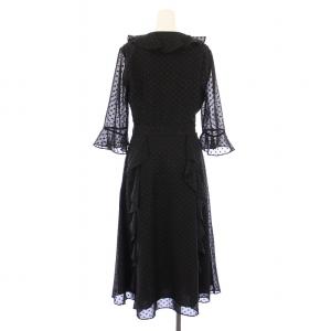 TED BAKER フレアワンピース ミモレ ロング シースルー シアー 七分袖 Vネック フリル 1 黒 ブラック /BB