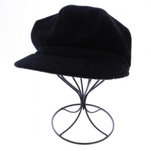 キャスケット 帽子 裏地チェック ウール L 黒 /BM