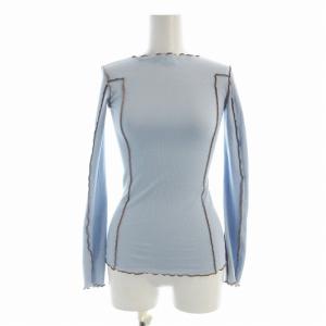 カットソー ニット リブ 長袖 フリル M 水色 ライトブルー /EE