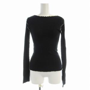 カットソー ニット リブ 長袖 フリル 黒 ブラック /EE