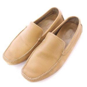 ドライビングシューズ スリッポン フラット スクエアトゥ レザー 7 茶 ブラウン /BB