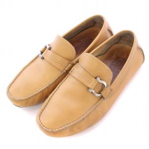 ドライビングシューズ スリッポン フラット スクエアトゥ レザー 7 茶 ブラウン /BB