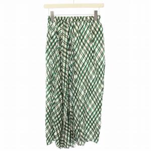 ダイアゴナルチェックスカート ロング フレア イージー 絹 シルク 34 緑 グリーン 白 ホワイト WP05415SELINT