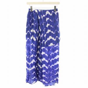 スカート ロング フレア 総柄 プリント 絹 シルク 34 青 ブルー 白 ホワイト WRQ6403SAJKA