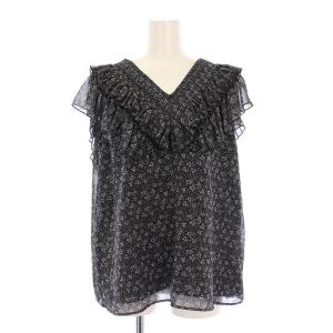 24SS Petit Flower プチフラワープリントフリルブラウス シャツ 半袖 Vネック シアー