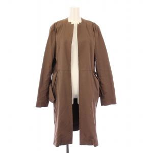 ノーカラーコート アウター ミドル丈 前開きトッパー サイドリボン 44 茶 ブラウン /BB