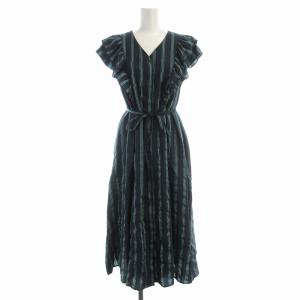 ワンピース ロング ストライプ インナー付き ノースリーブ フリル 2 紺 ネイビー 41265661