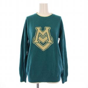ニット セーター 長袖 クルーネック ロゴ カシミヤ アンゴラ 44 グリーン /BM