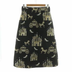23AW シャトージャガードスカート フレア 刺繍 ミモレ ロング シンデレラモチーフ 1 ブラック ゴールドカラー