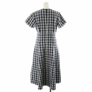 SEVEN TEN by MIHO KAWAHITO 23SS ツイードフィットフレア ハーフスリーブ ワンピース ロング丈 半袖 チェック柄 S 紺 ネイビー
