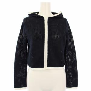 23SS SCOOP フーディボレロ カーディガン パーカー ニット 長袖 XS 紺 白 KRTOSM0220