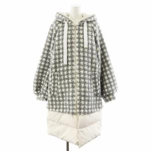 22AW パフィーヘムツイードコート ダウンコート ロング丈 チェック柄 フード アウター 36 グレー
