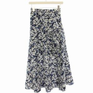 23SS フロントドレープスカート フレアスカート 花柄 ロング マキシ 0 紺 ネイビー 白 ホワイト