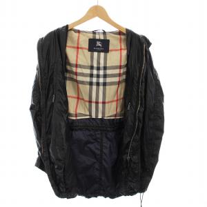 BURBERRY LONDON ナイロン パーカー ジップアップ 裏地チェック アウター 40 黒 BBN69-265-09 /YM