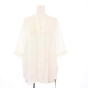 25SS BackSatinAmunzen 5分袖キーネックブラウス カットソー S 白 BLCYGM0074